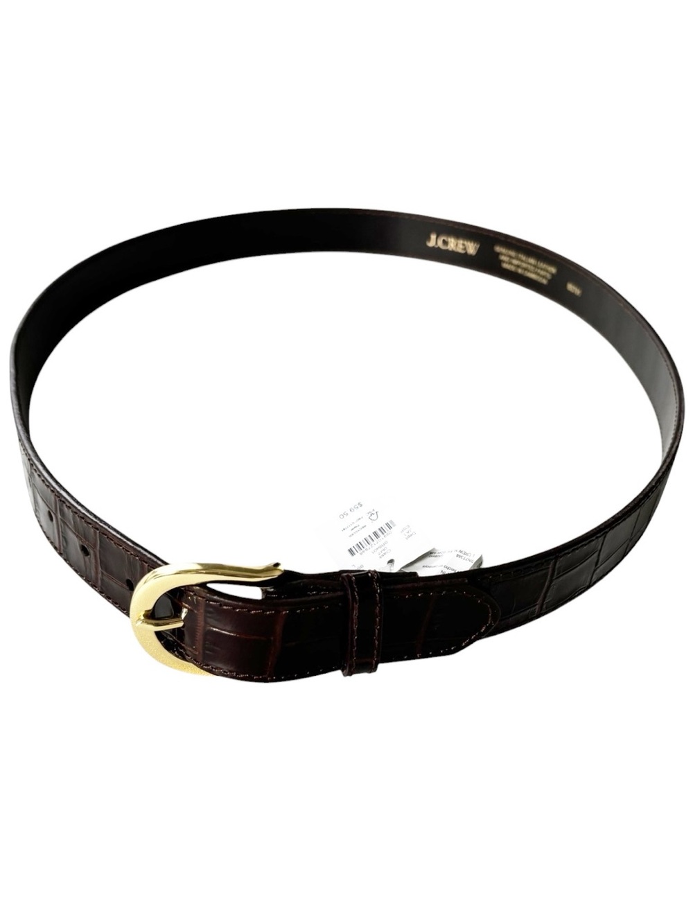 J. Crew Classic Espresso Italian leather women’s croc-embossed belt NWT | Large - Picture 8 of 16
